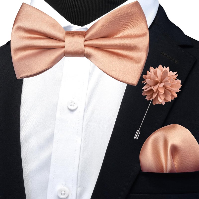 Branduce Solid Color Pre-tied Bow Tie and Pocket Square Lapel Pin Set for Men - Image 2